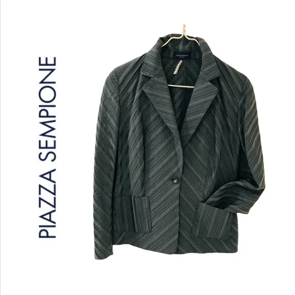 PIAZZA SEMPIONE {10} Jacket Blazer Gray Stripe Herringbone Cotton Blend - Picture 1 of 6